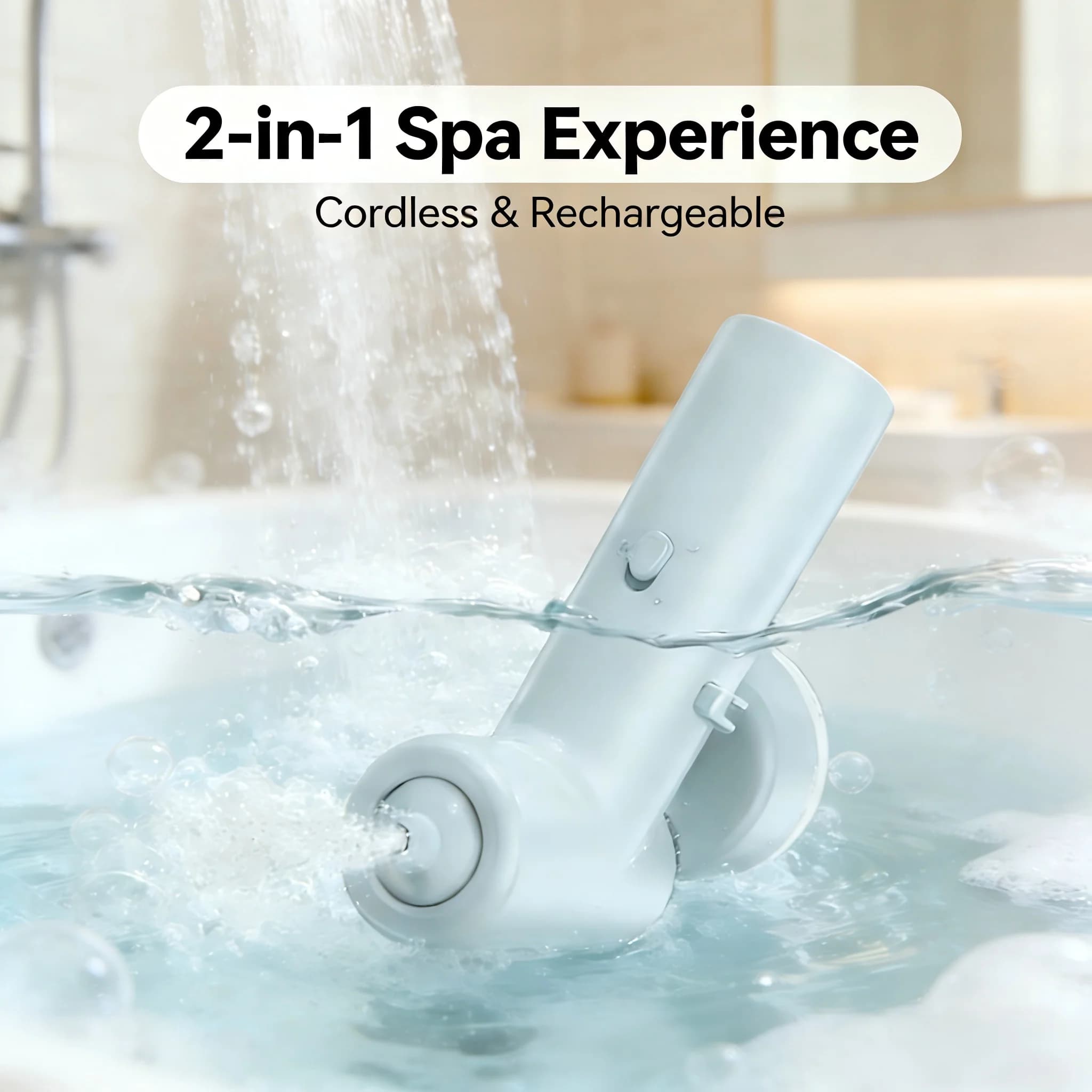 Jet de bain spa sans fil rechargeable, accessoire de baignoire 2-en-1 bulles et massage, spa domestique portable, étanche et silencieux pour la relaxation