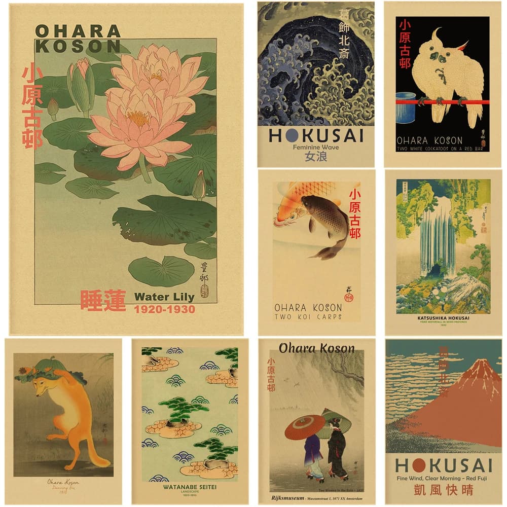 Affiche d'art japonais Vintage Hokusai Ohara Koson, exposition rétro imprimée, décor de maison, salle, Bar, café, Club, peinture murale d'art esthétique