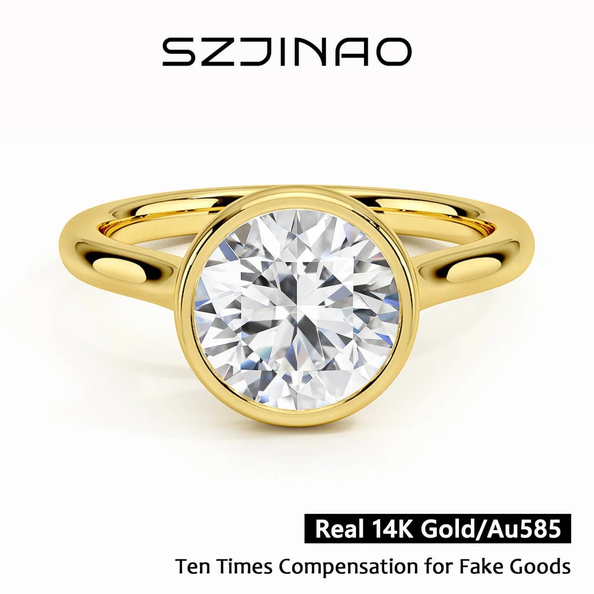 Bague de fiançailles classique en or jaune 14K pour femmes