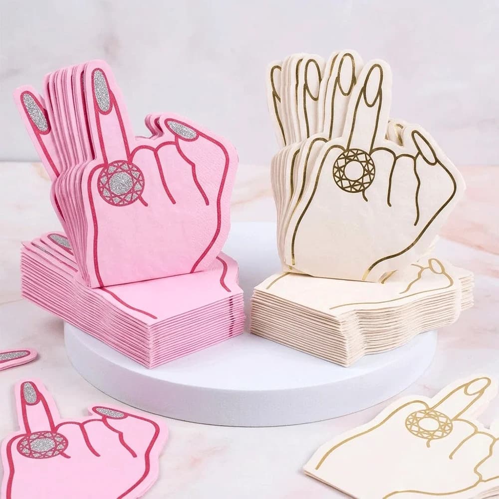 Décorations pour enterrement de vie de jeune fille, serviettes en papier motif bague de fiançailles, décoration de mariage amusante en feuille rose pour fête prénuptiale