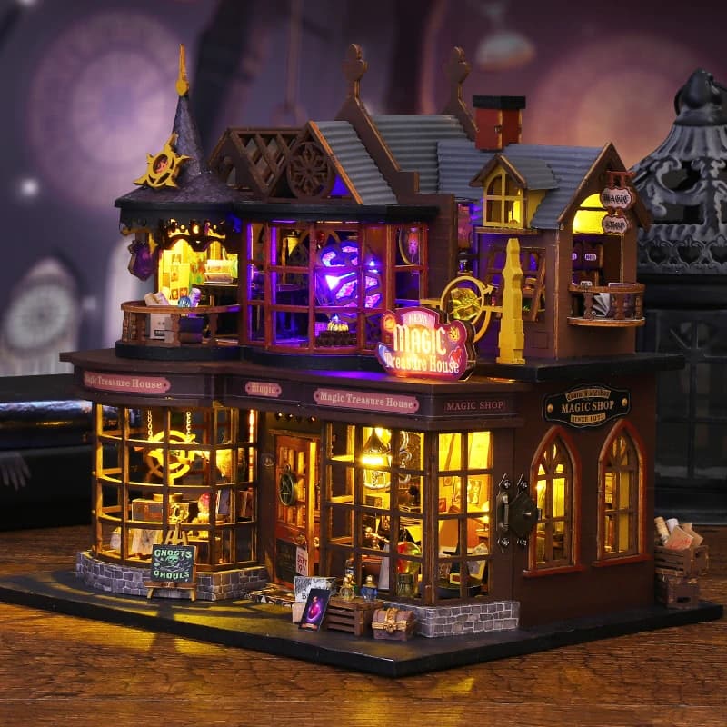 Figurines rétro en bois à monter soi-même, maison au trésor magique, kits miniatures, étagère, décoration de bureau à domicile, artisanat pour adultes, cadeaux faits à la main