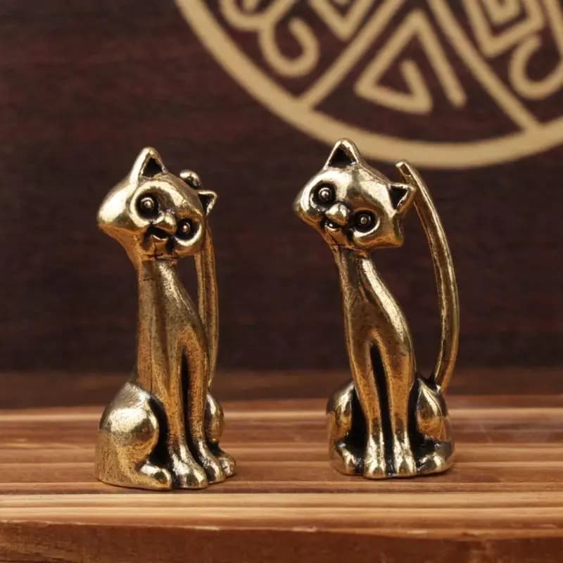 Statue d'amoureux de chat en laiton Antique, ornement, Sculpture d'animal en cuivre, brûleur d'encens, Figurines décoratives de bureau et miniatures pour la maison