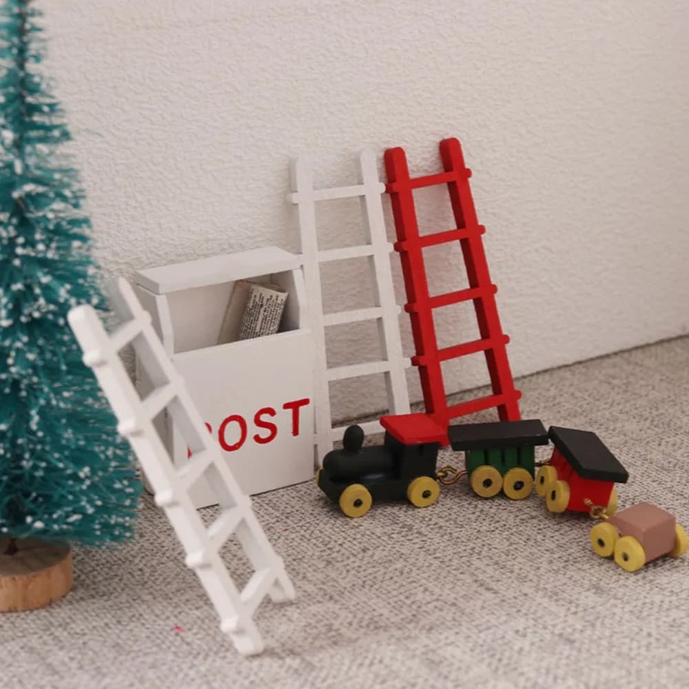 Mini-échelle en bois pour maison de poupée, modèle miniature DIY rouge et blanc, escalier créatif en bois pour figurines