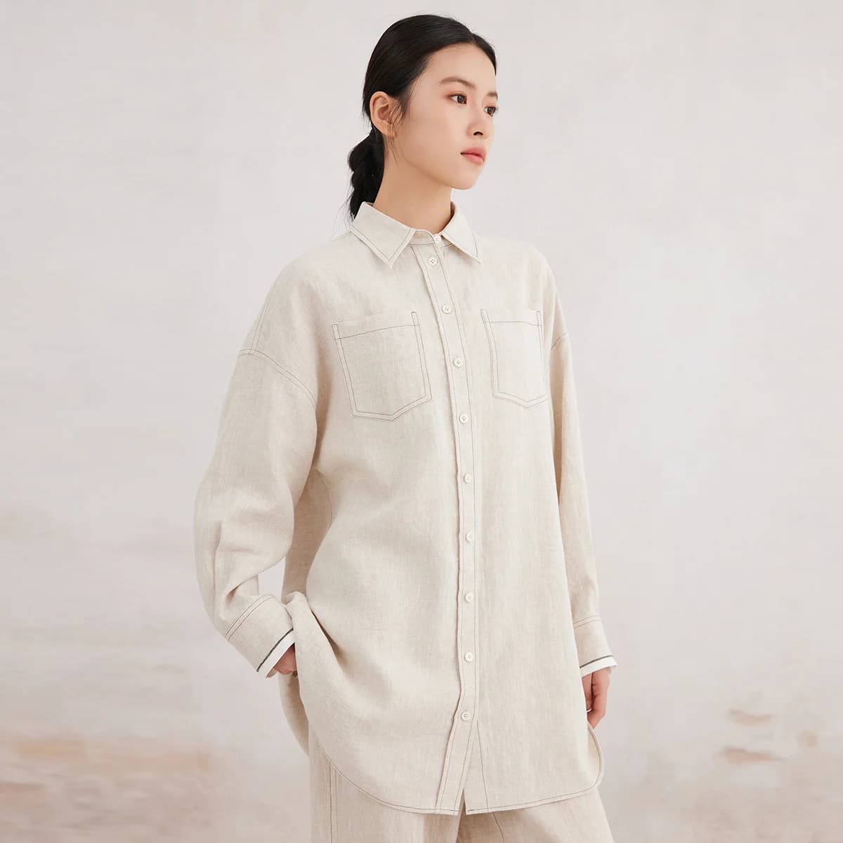 K3164X 100% lin blouse longue vêtements de luxe pour femmes de haute qualité printemps été vêtements