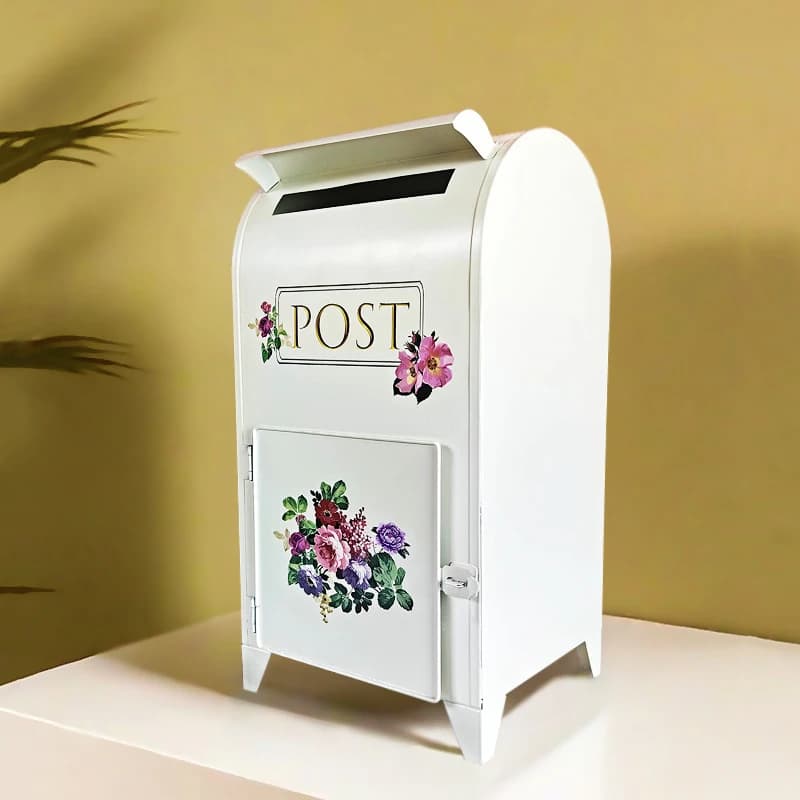 Boîte aux lettres vintage pour mariage, boîte aux lettres sur pied, boîte de rangement en métal adaptée à une utilisation en extérieur, taille 41x21x20cm