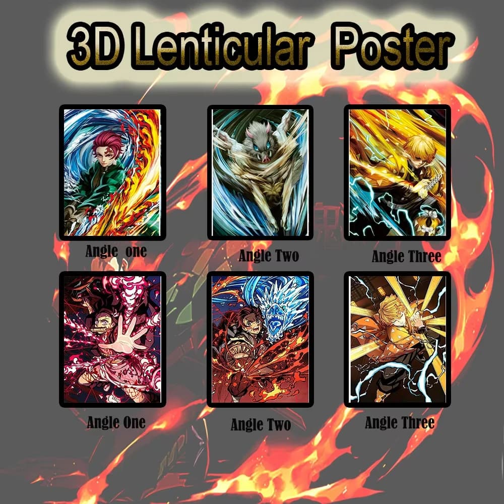 Demon Slayer Vente en gros Anime Affiches lenticulaires 3D Papier peint 3D Image réversible Décoration murale