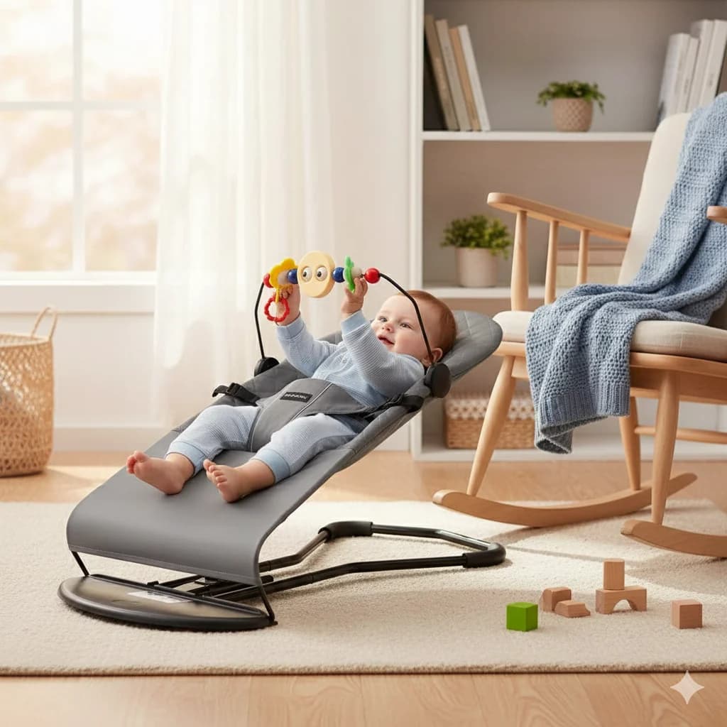 Siège videur pour bébé avec barre de jouet interactive – Dondage naturel léger et portable sans batterie pour bébés de 8 à 29 lb de 0 à 2 ans