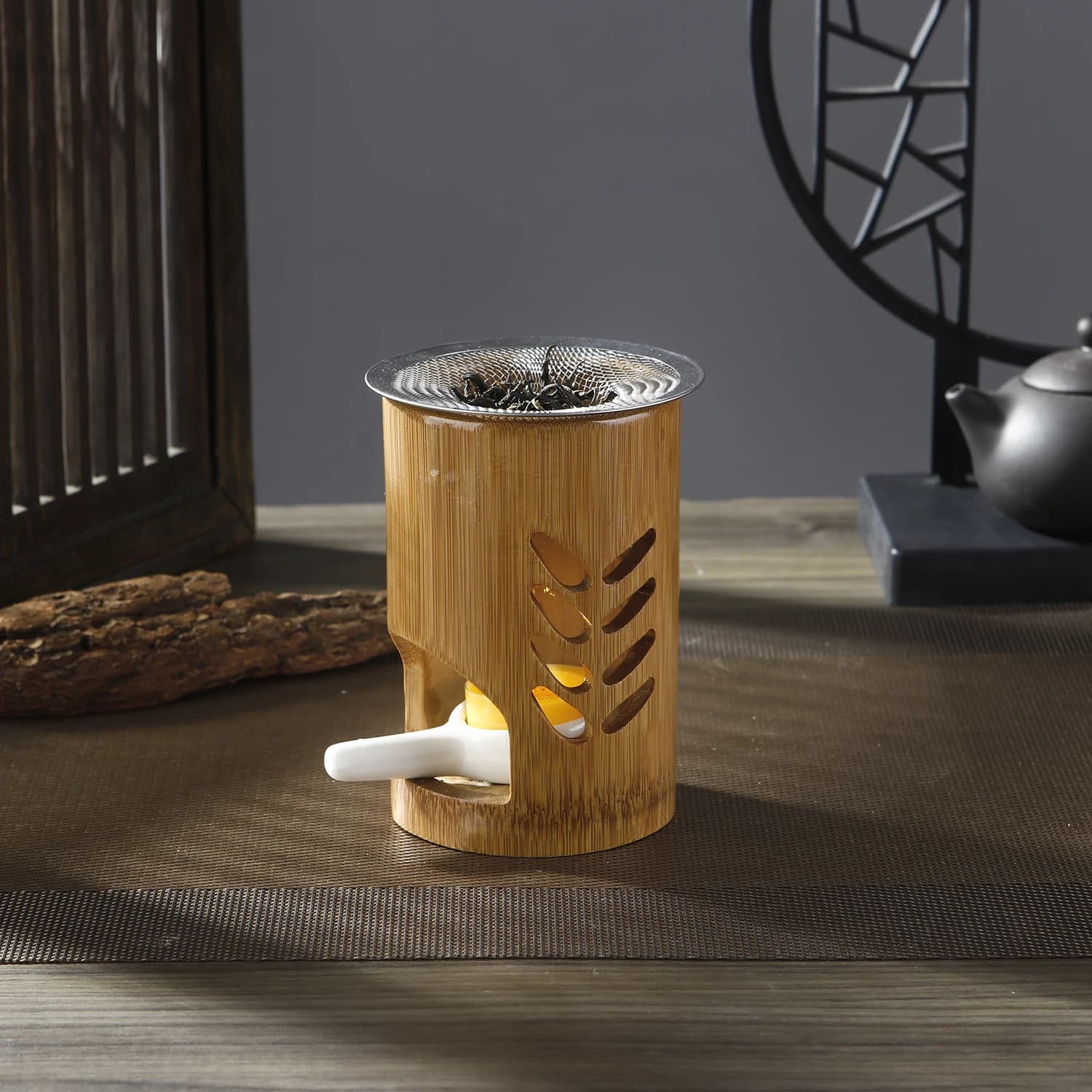 Support de Bougie en Bambou et Métal pour Aromathérapie