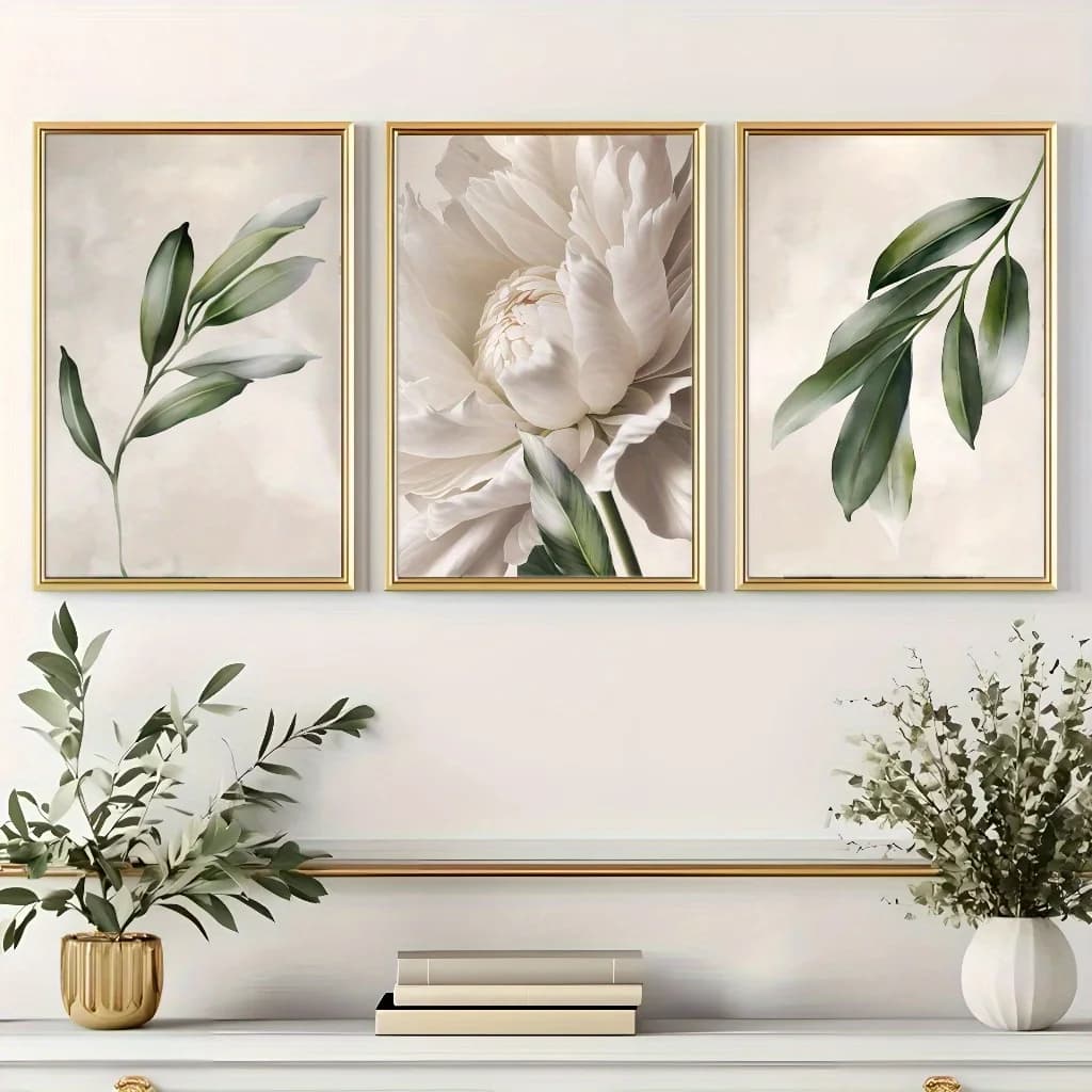 Art mural moderne pour la chambre - Art mural botanique minimaliste, affiche florale, art mural vert, style neutre, décoration pour la maison, la chambre ou le dortoir