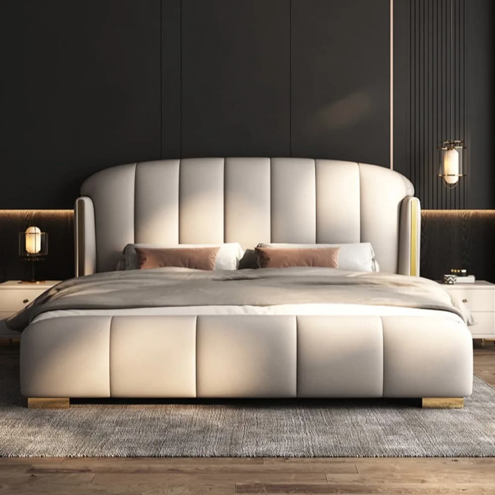 Cadre de lit Queen Size de luxe avec rangement intégré, tête de lit rembourrée moderne, parfait pour la décoration esthétique de la chambre d'enfant