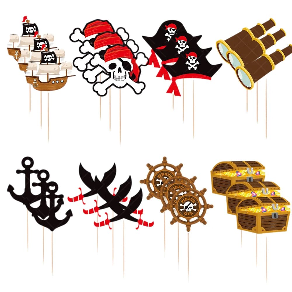 Décorations de gâteau d'anniversaire Pirate, garniture de tasse de Pirate, capuchon de crâne, choix de Cupcake, fournitures de fête à thème du capitaine au trésor