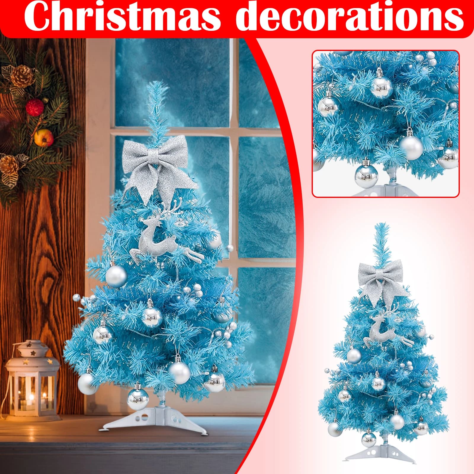 45 cm bleu lumineux arbre de noël décoration de noël lumineux ornements de noël bureau Mini arbre de noël