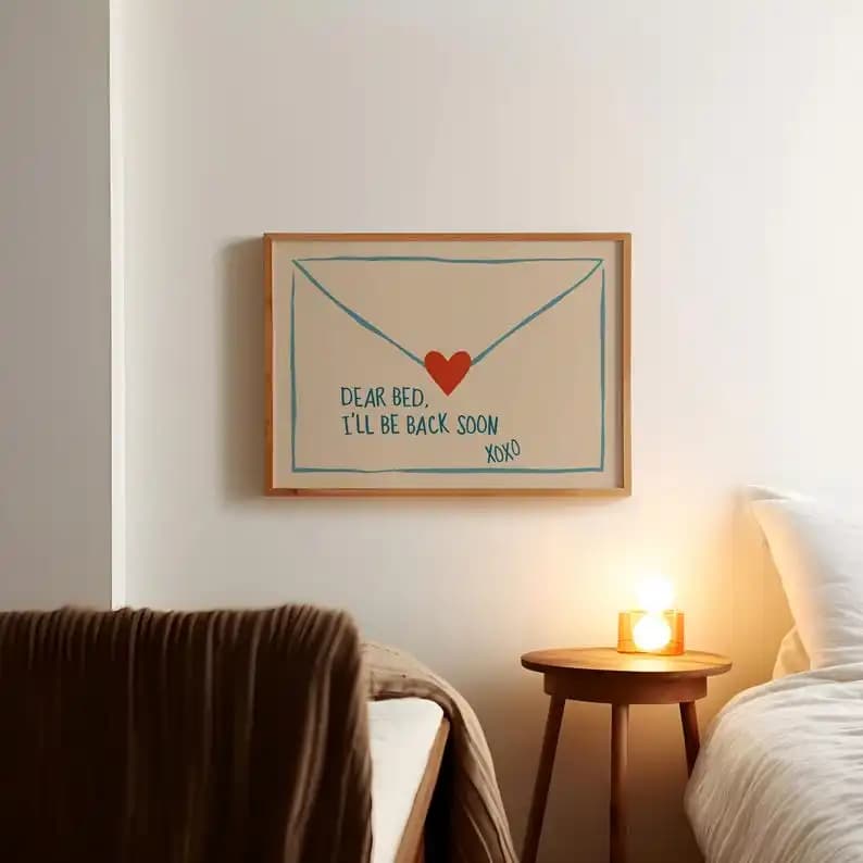 Impression sur toile moderne « Dear Bed Be Back Soon », peinture abstraite tendance sans cadre pour décoration murale de chambre à coucher, cadeaux