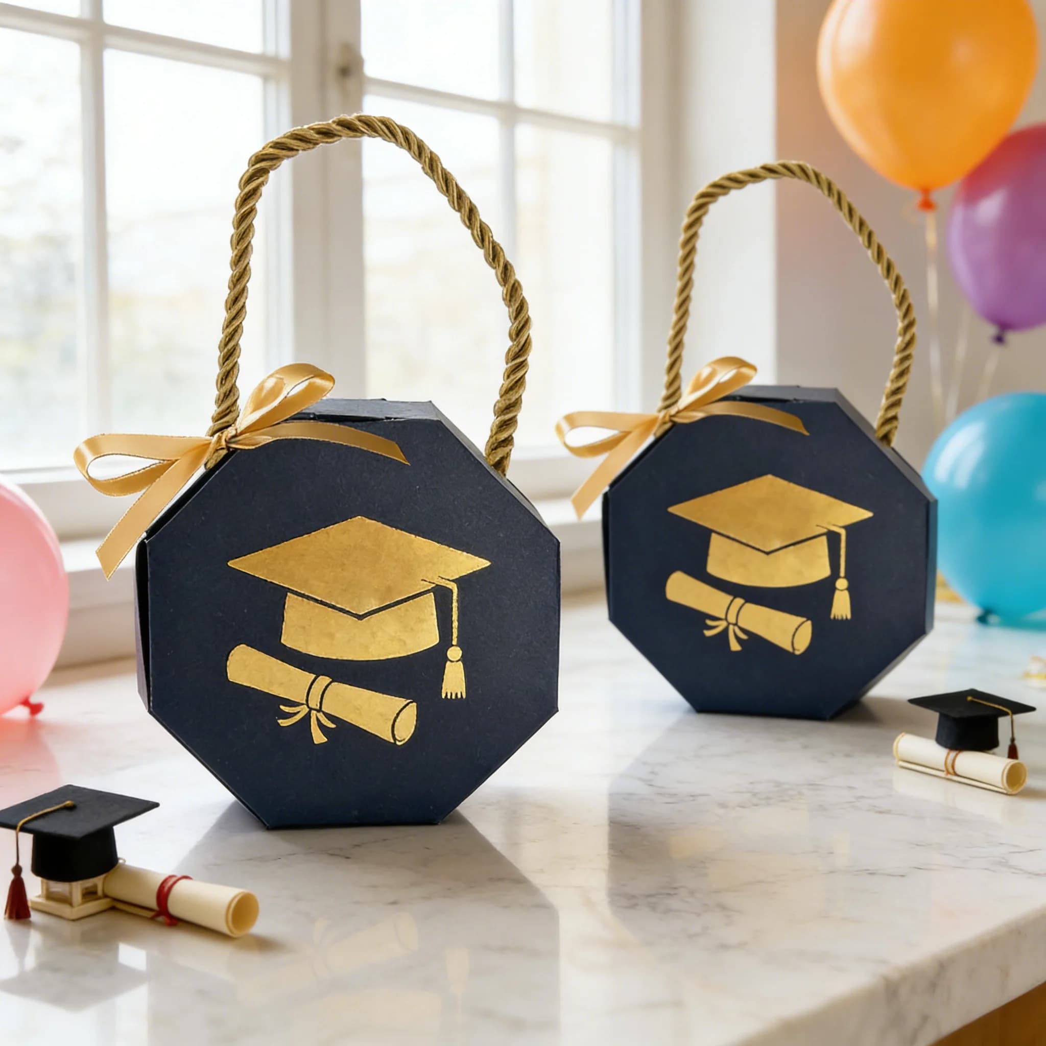 Cadeau pour elle/lui : Ensemble de 10 boîtes cadeaux en forme de bonbons, conçues comme des toques de remise de diplôme, ces mini-sacs cadeaux octogonaux sont portables.