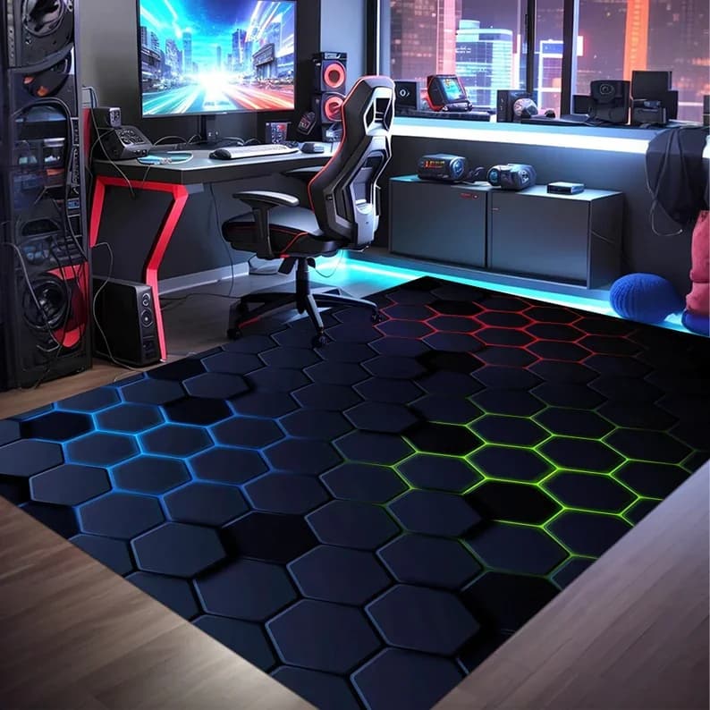 Tapis de joueur Tapis de jeu, Tapis de jeu Tapis géométrique, Tapis coloré Tapis de salle de jeu Tapis de décoration néon Tapis de zone de tapis de sport aspect néon, Cadeaux de jeu