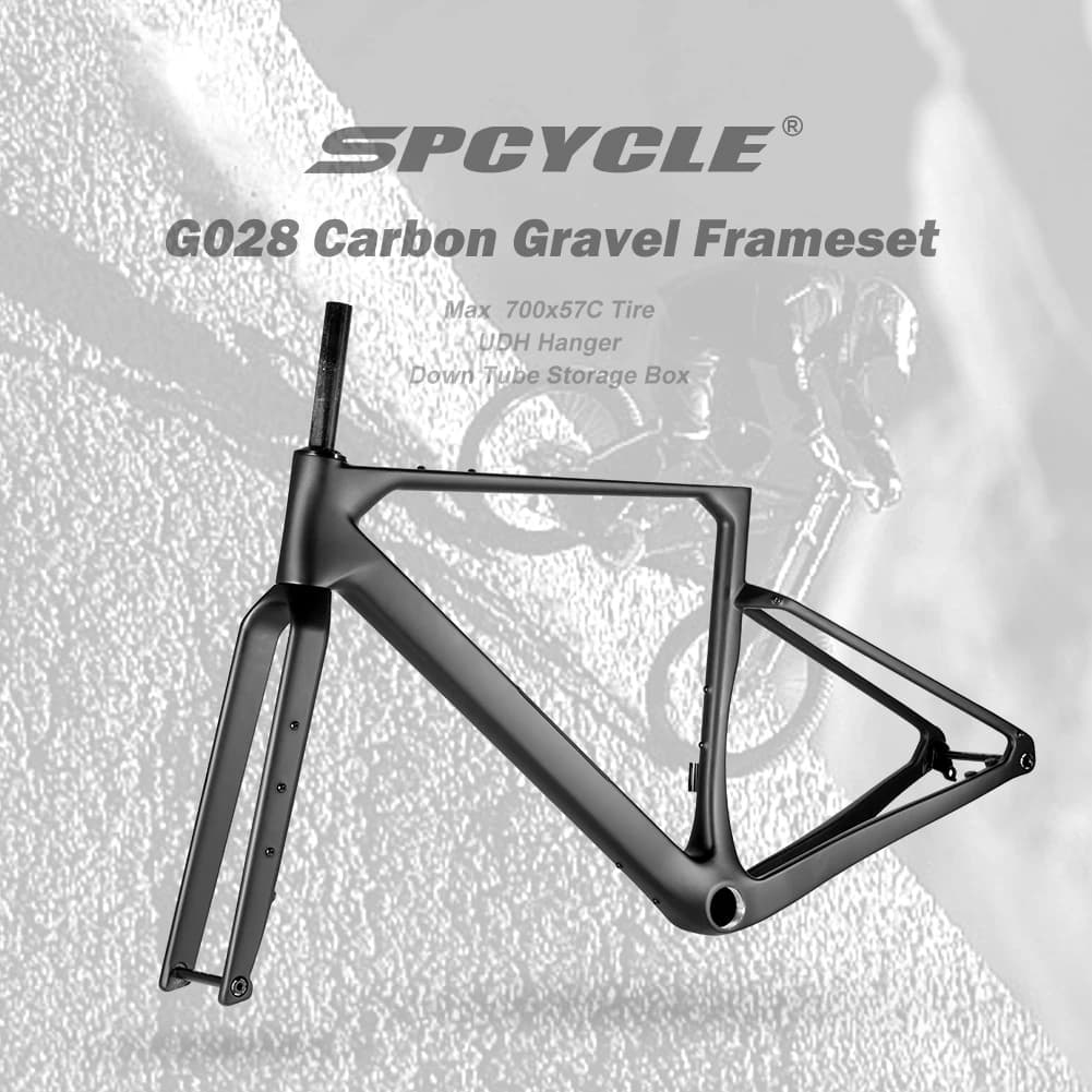 Cadre de vélo de gravier en carbone Spcycle G028 700x57C avec patte de dérailleur UDH et câblage interne complet