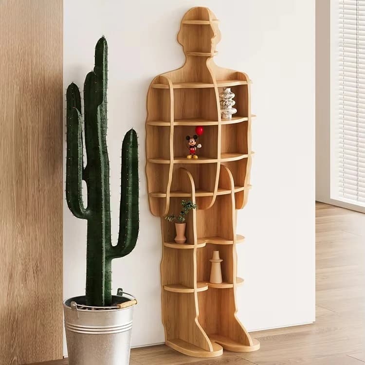 Meubles de salon modernes, rangement de meubles, décoration d'angle en bois noir, bibliothèque sur pied, modélisation humaine