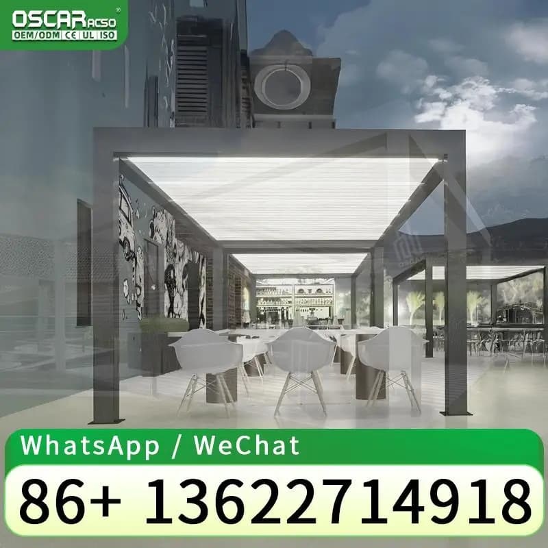 Pergola bioclimatique motorisée murale imperméable 6x4 pour jardin, patio, balcon