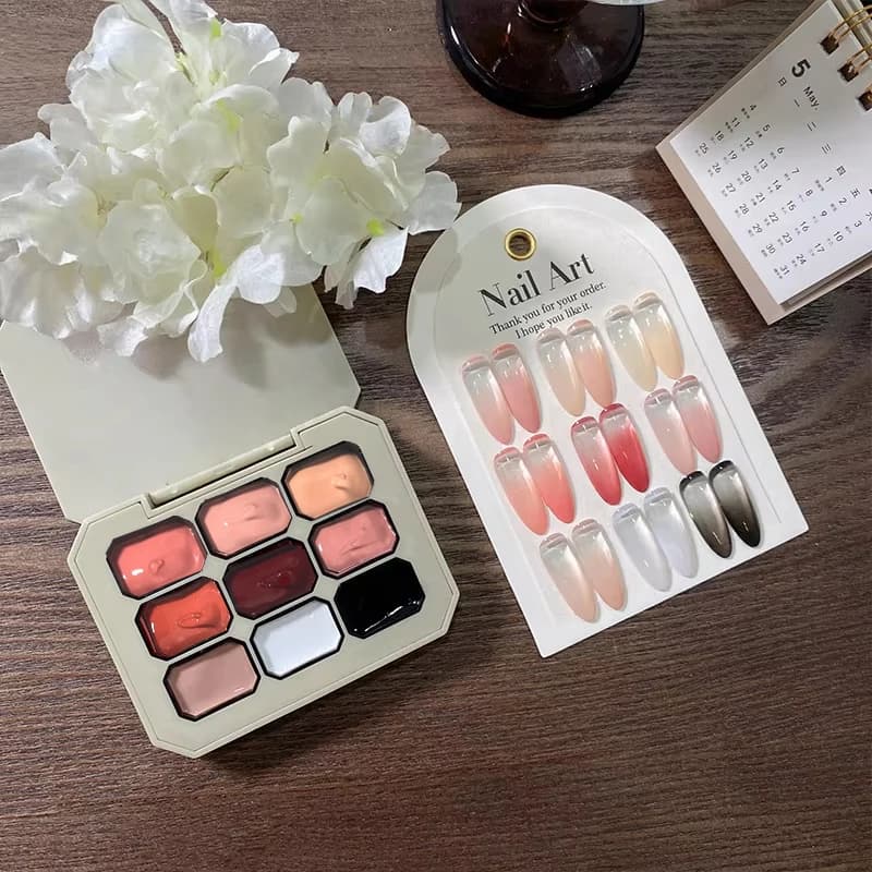 Nail Art UV en gel solide à 9 panneaux de style printemps et automne : breloque pour nail art DIY, adaptée aux manucure française, parfaite pour les débutants