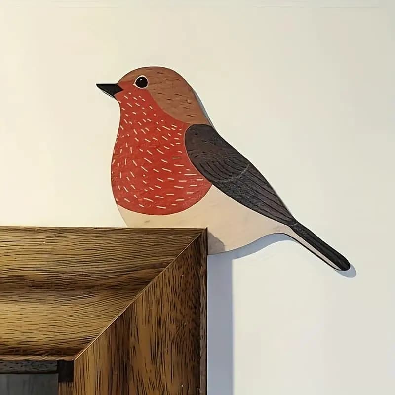 Ensemble de 4 ornements d'oiseaux en bois de style bohème ; Sculpture de silhouette d'oiseau en bois, décoration intérieure ; Décoration de cadre de porte