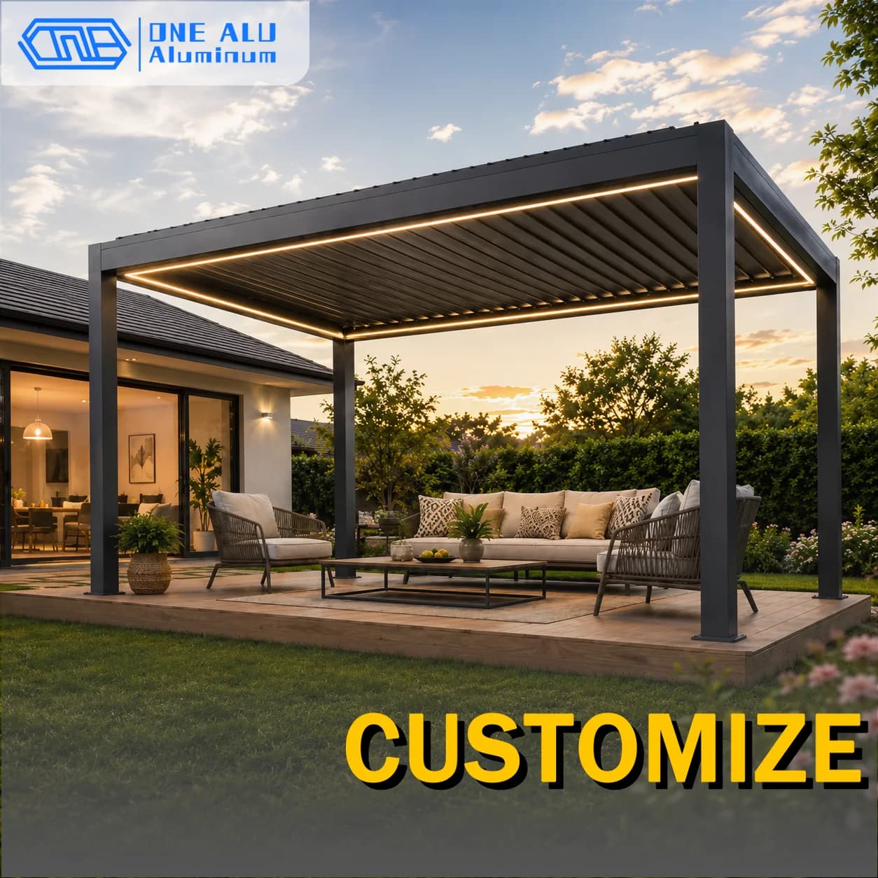 Pergola murale en aluminium à lames orientables