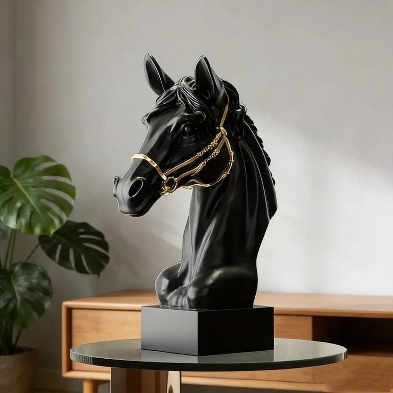 Sculpture de tête de cheval en résine de luxe