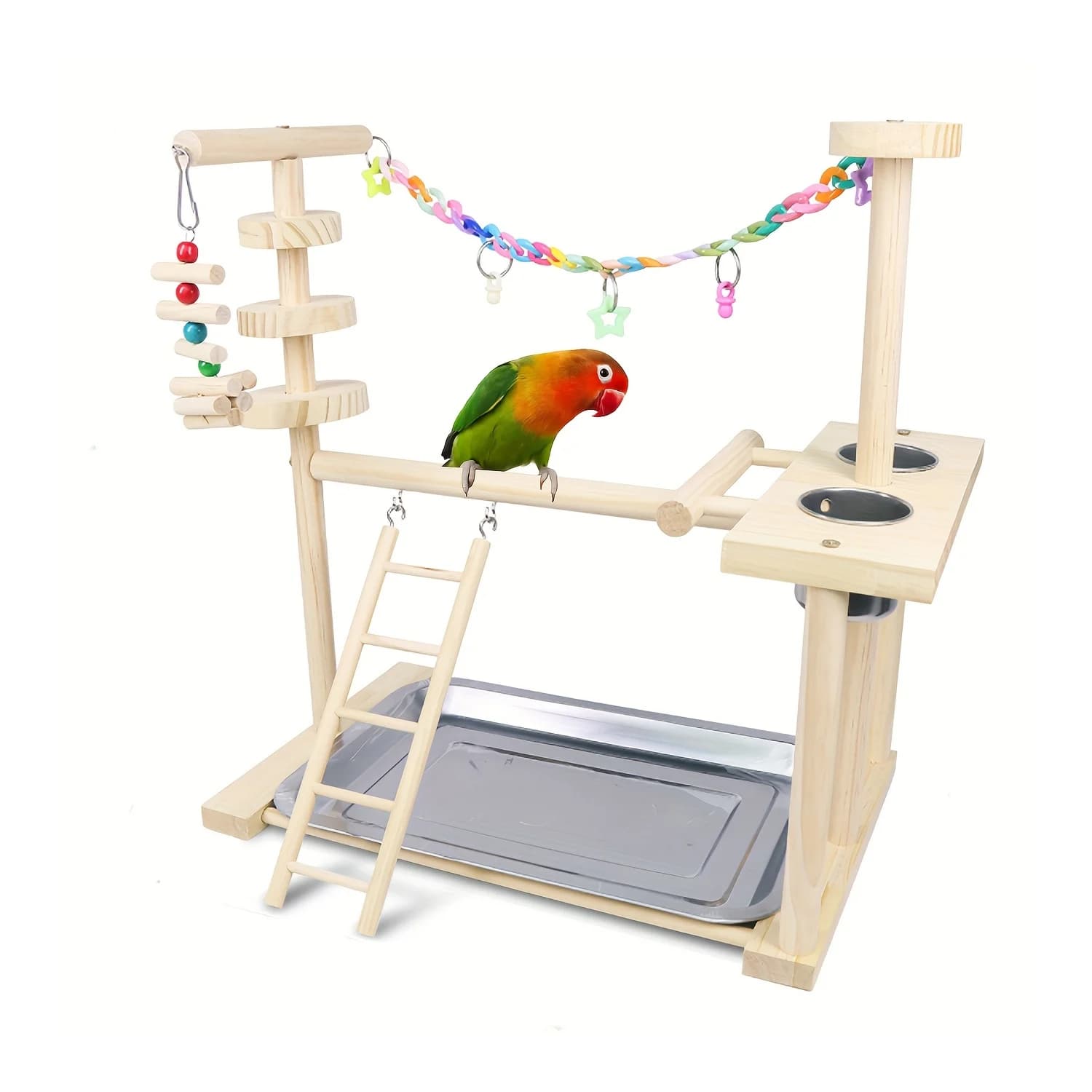 1 accessoire, couleur et style expédiés aléatoirement, support pour oiseaux en bois massif, cadre en bois de poivre, plateforme de jeu, support de sol pour oiseaux fabriqué à la main, fournitures pour