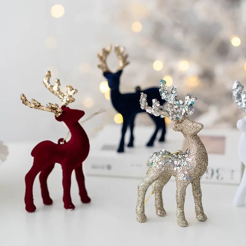 Pendentif décoratif de sapin de Noël, ornement de cerf floqué rose, décor du nouvel an, fournitures de Noël, 2024