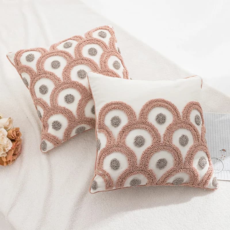 Juste de coussin capitonnée à bulles roses marocaines, beige, géométrique, housses d'oreiller à franges, oreillers décoratifs en toile, décor à la maison