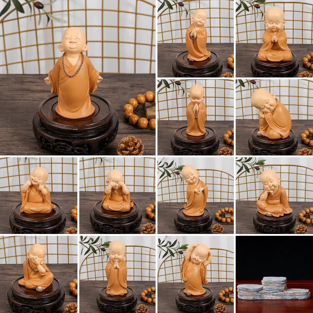 Mini petite Statue de moine en résine
