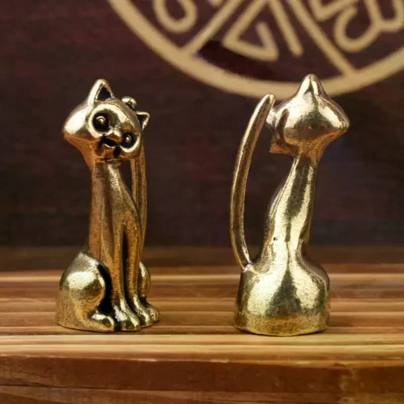 Statue d'amoureux de chat en laiton Antique, ornement, Sculpture d'animal en cuivre, brûleur d'encens, Figurines décoratives de bureau et miniatures pour la maison