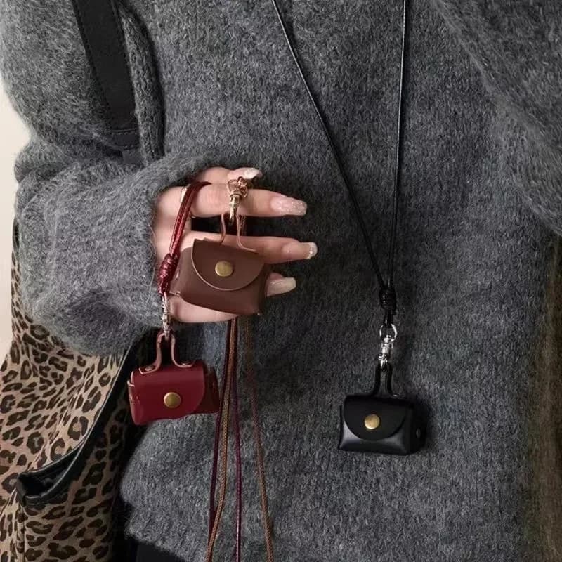 LATS rétro mignon petit sac en cuir Long collier pour femmes mode pull chaîne cou suspendu bijoux polyvalent accessoire cadeau