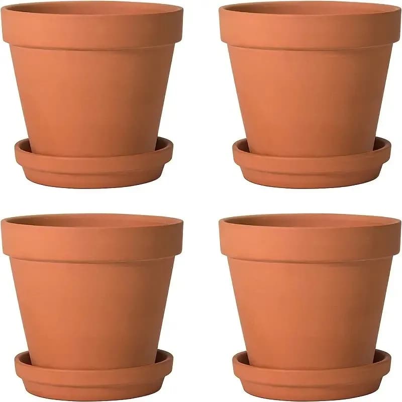 Pots en terre cuite de 4 pouces (paquet de 4), Pots en argile pour plantes avec trou de Drainage et soucoupe, Pot de fleur avec plateau, grand terre cuite