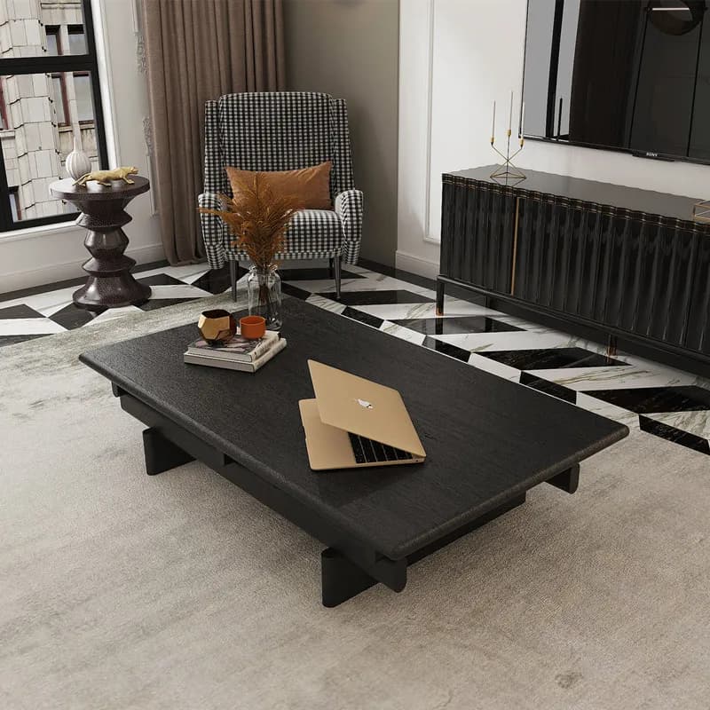 Tables basses en bois massif noir, style vintage, tables basses classiques japonaises, tables basses pour appartement de style farmhouse, meubles du milieu du siècle