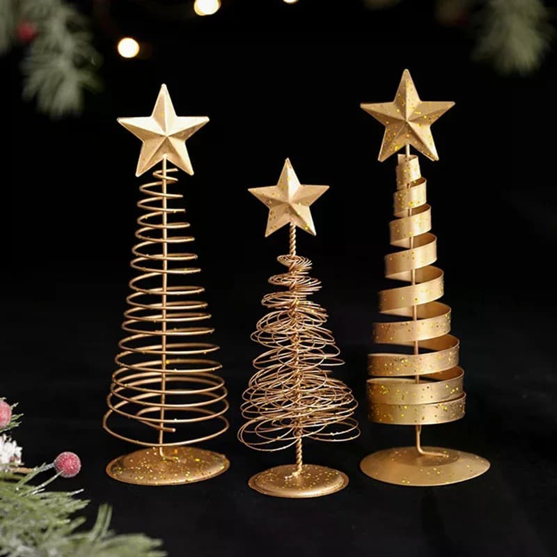 Décoration d'arbre de noël doré en fer, ornement de table festif, décoration de maison de vacances, Figurine d'arbre de noël, décoration de fête de noël