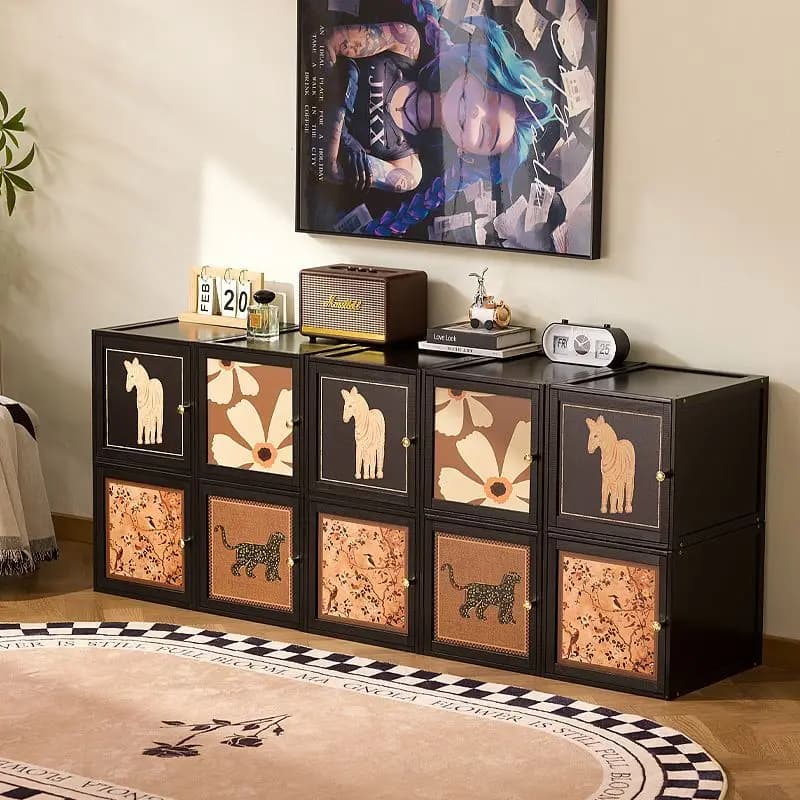 Meuble TV de style médiéval pour salon, petit appartement, chambre à coucher, en bois massif, combinaison de meubles TV au sol