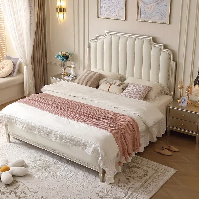 Lit King Size Blanc de Luxe en Bois