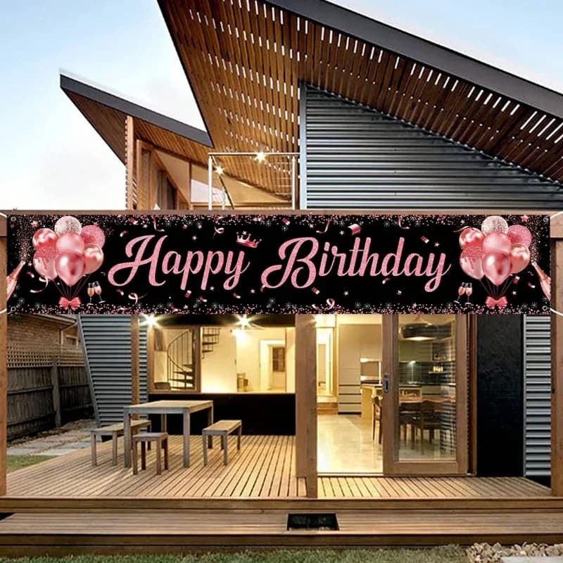Bannière Joyeux Anniversaire Rose pour Décorations Extérieures, Panneau de Jardin, Fournitures de Fête pour Femmes, Décorations d'Anniversaire 16e, 21e, 30e, 40e, 50e