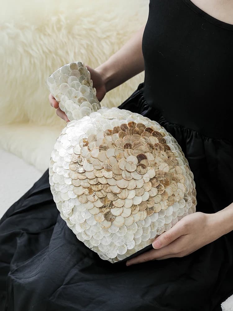Ahunderjiaz-Vase d'art en coquille dorée de luxe léger
