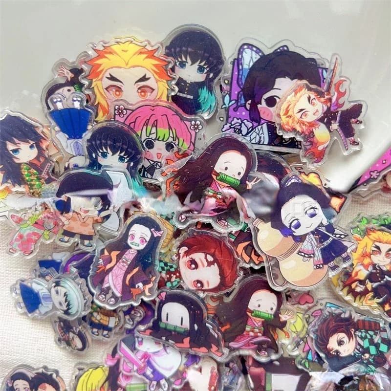 Demon Slayer Anime Cartoon Q-Version Transparent Acrylique Optique Double Face Feuille Porte-clés Broch PP réinitialisation DIY Bijoux Accessoires