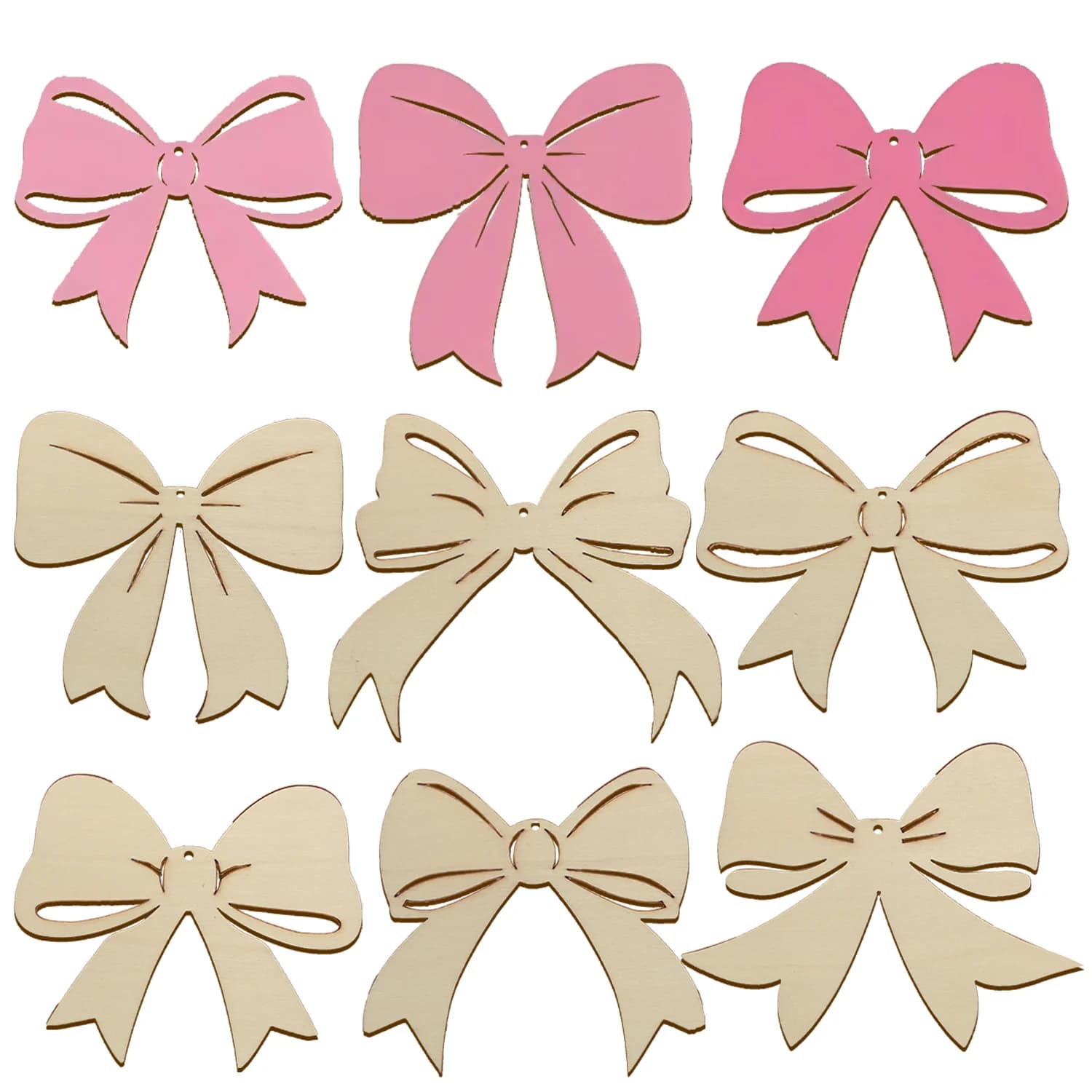 Ornement d'arc en bois mixte, 12 pièces, multi-type, artisanat suspendu non peint pour mariage, anniversaire, saint-valentin, fourniture de décoration pour fête