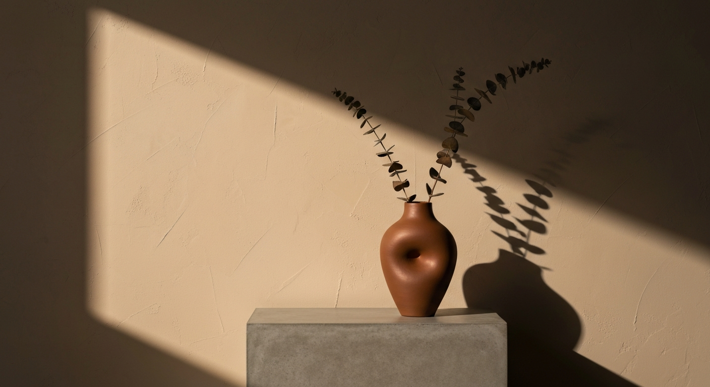 Vase sculptural en céramique brune, pièce centrale de la collection