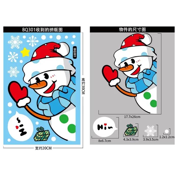 Autocollants de fenêtre en verre décoratifs de noël, bonhomme de neige, flocon de neige, autocollant