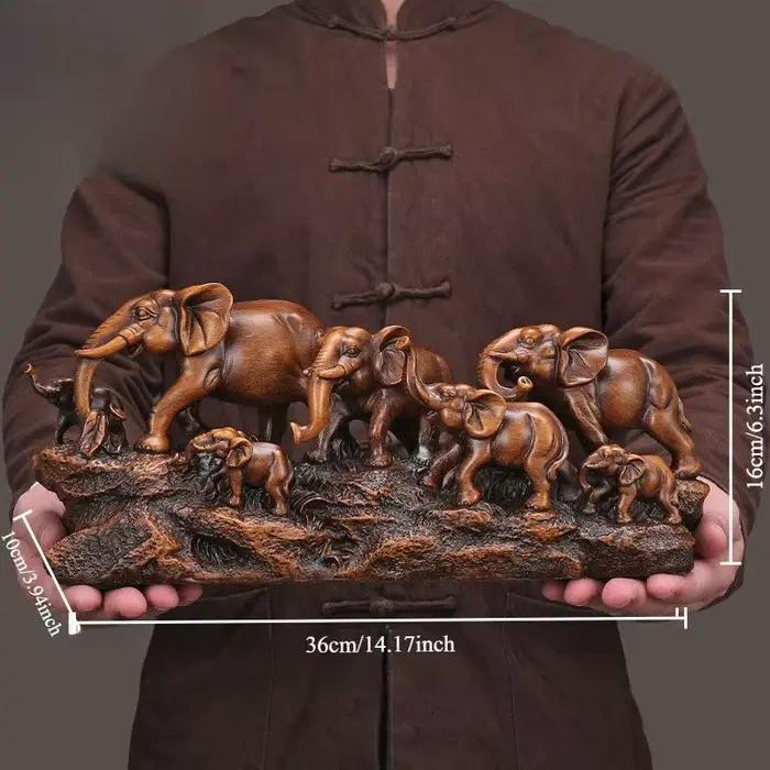 Statue d'éléphant en résine style sculpture sur bois, décoration d'intérieur, ornement de bureau, ca