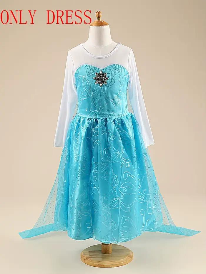 Robe Elsa pour filles, vêtements de fête Cosplay, imprimé reine des neiges Anna, robe de princesse d