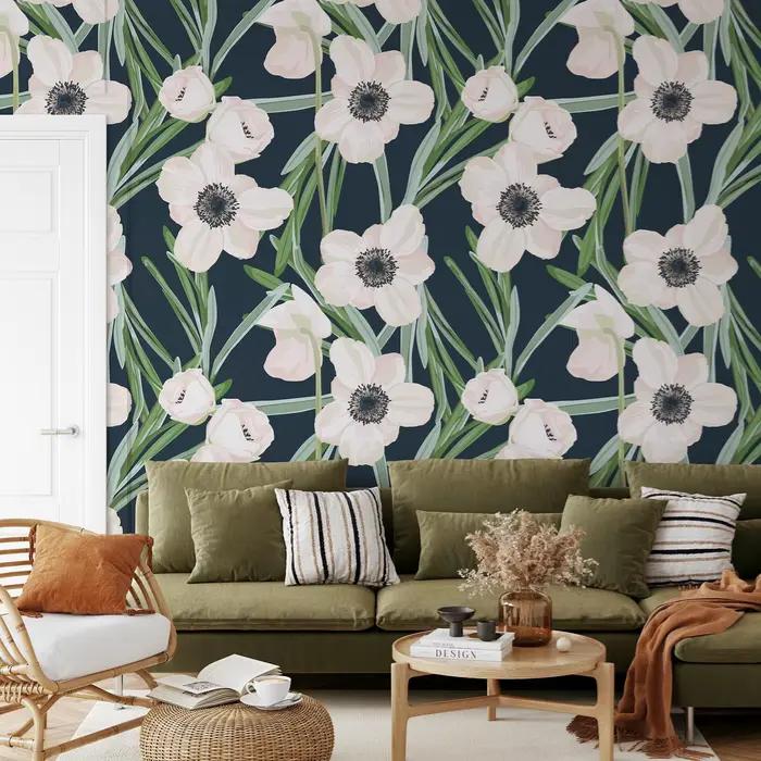 Papier peint à motifs floraux minimalistes