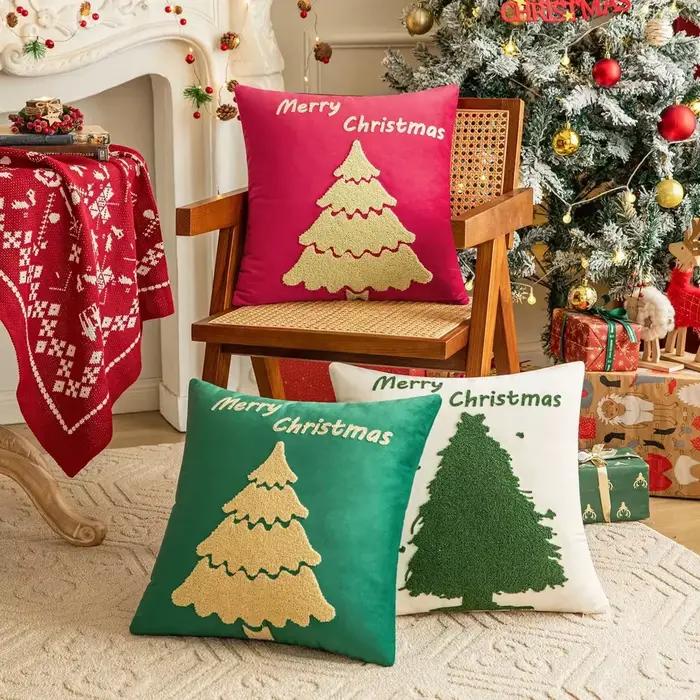 Juste de coussin brodée d'arbre de Noël pour les festivals