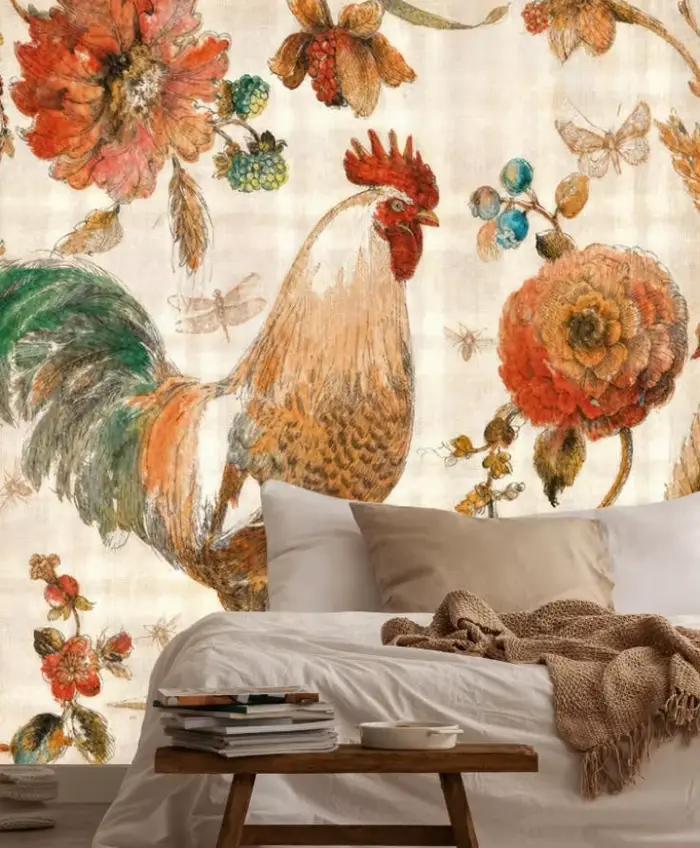 Papier peint rétro français à motifs de fleurs