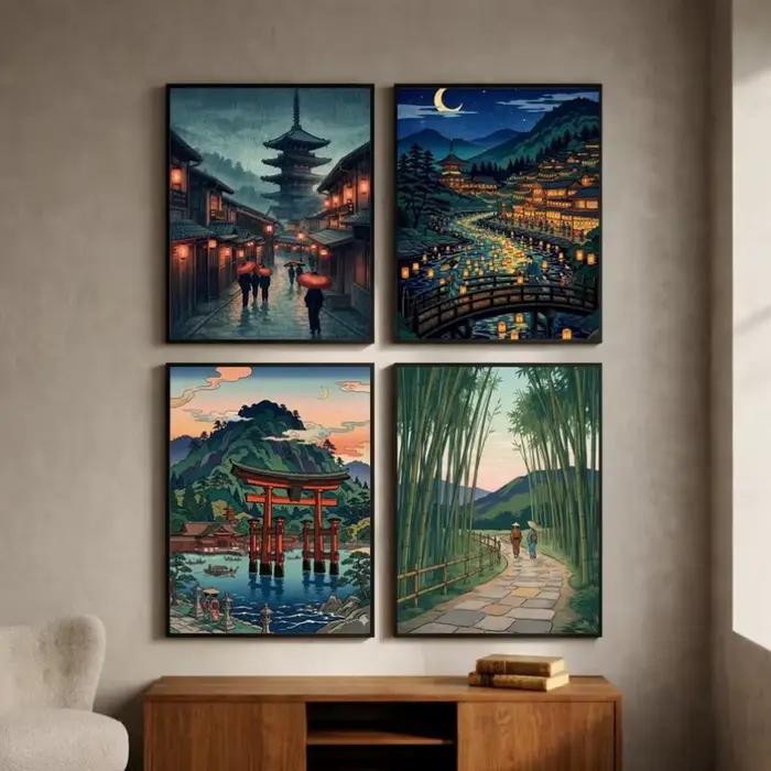 Affiche de paysage japonais Japandi