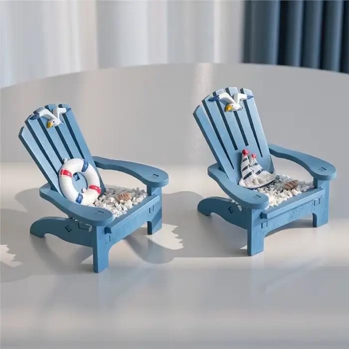 BSEVB-1Set Chaise de plage en bois de style méditerranéen - Ornements pour maison de poupée, décoration sur le thème de la plage, décoration côtière et nautique